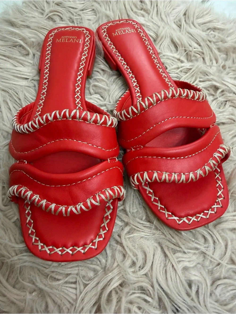 Red Leather Slide Sandals Antonio Melani